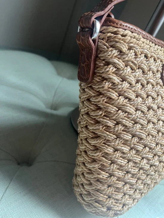 Brighton Eva Woven Straw Tote Shoulder Crossbody Bag with Brown Leather Trim - Picture 5 of 16